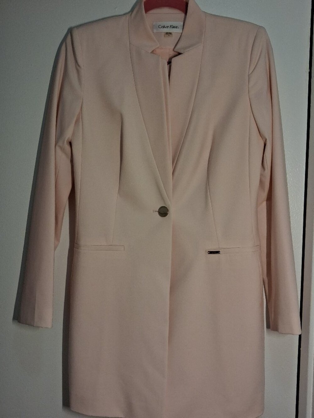 Calvin Klein Pale Pink Longline tailored Single-Button Blazer Jacket